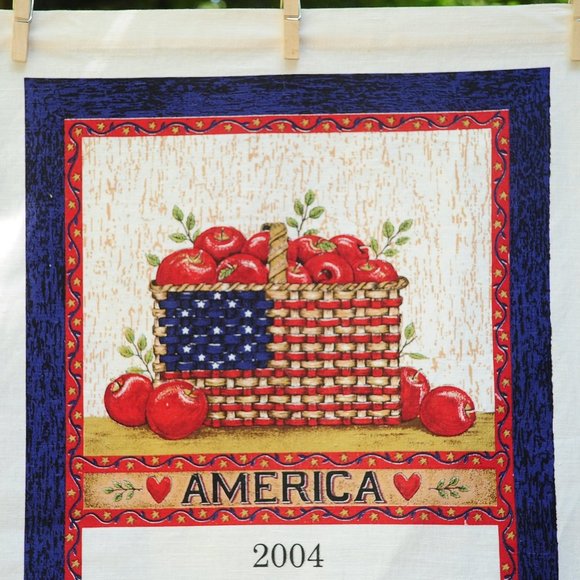 VTG 2004 America Basket Patriotic Calendar Tea Towel Americana by Deb Strain - Picture 4 of 8